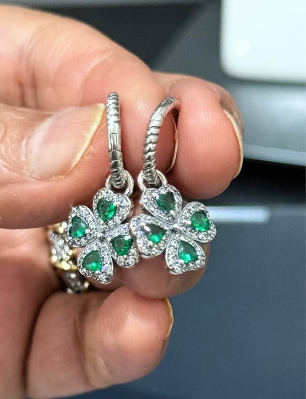 925 Sterling Silver Green Cloverleaf Earrings, Emerald Green CZ